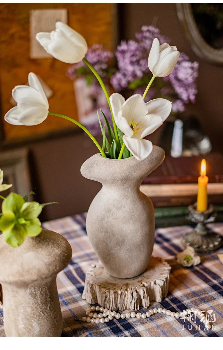 Ceramic vase flower utensils retro red pottery art stoneware ornaments dried flowers flower arrangement ornaments