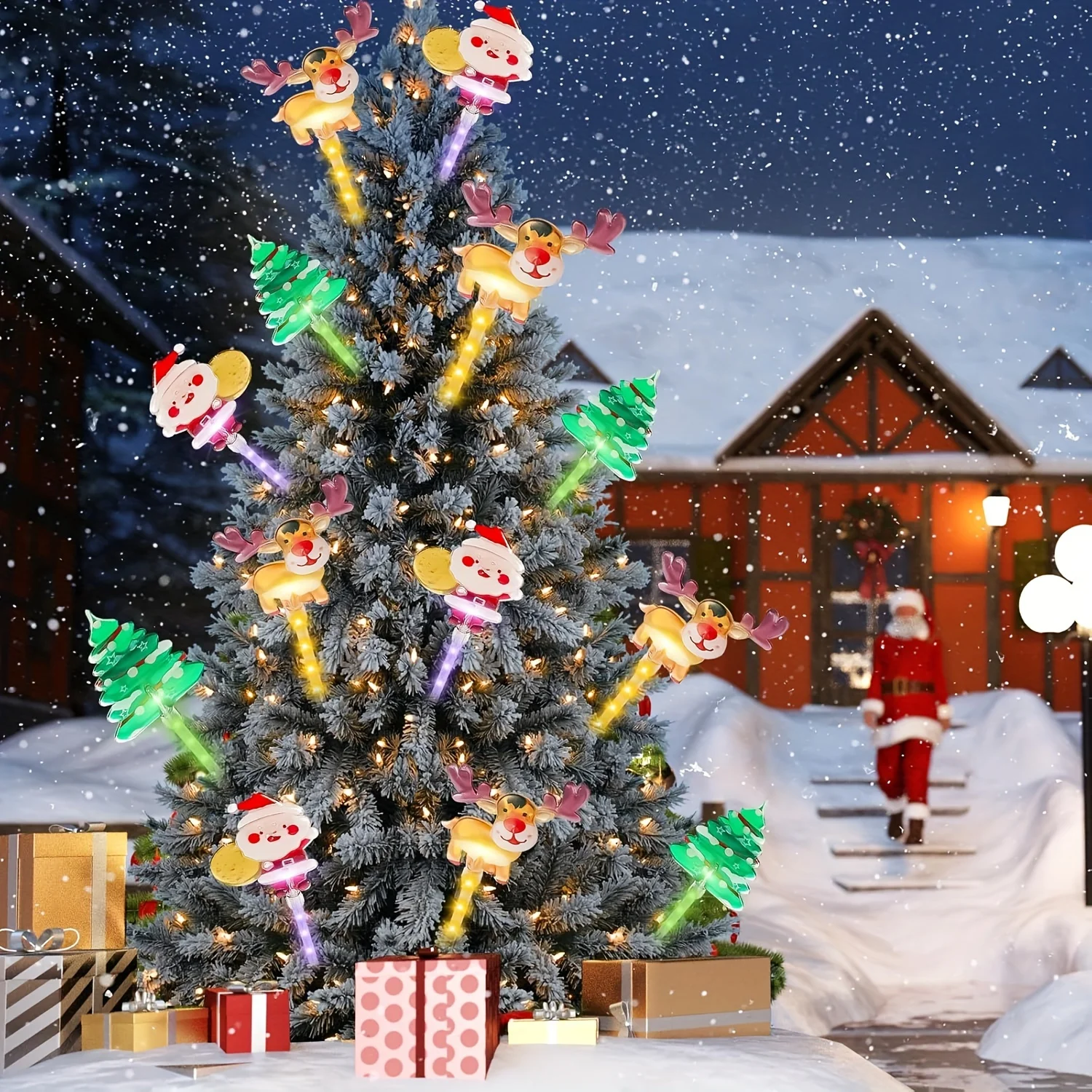 6 peças estacas de Natal solares à prova de intempéries-formas de Papai Noel/boneco de neve/árvore, 8 modos de iluminação, decoração de caminho de jardim