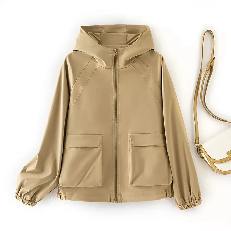 Fashion Jacket Women 2027Spring Autumn New Ladies Windbreaker Coat Casual Windproof Waterproof Overwear Hooded Joker Outcoat Top