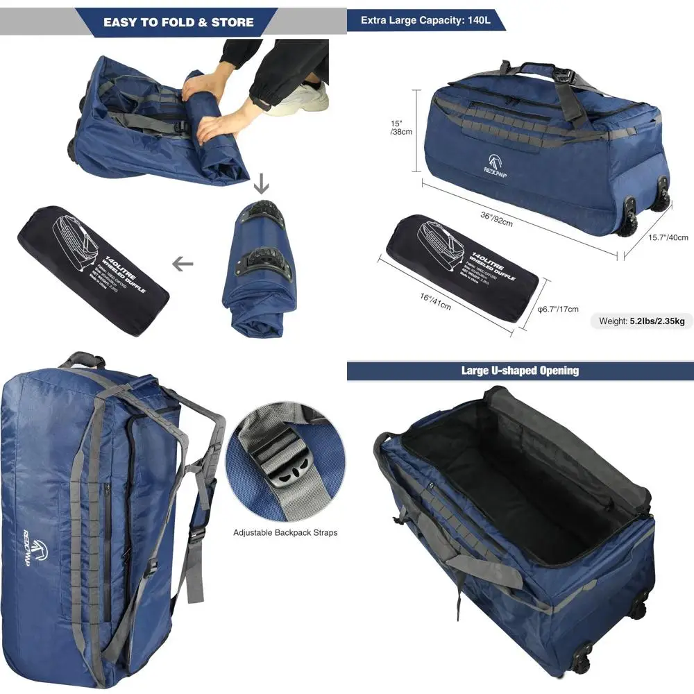 

Large Wheeled Dual-Compartment Travel Bag, 85L/120L/140L Capacity Options