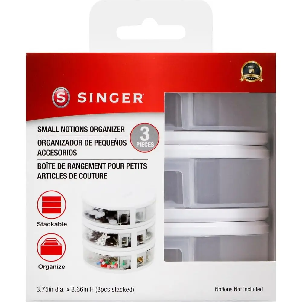 منظم مفاهيم SINGER الصغيرة - منظم بلاستيكي شفاف للخياطة والتطريز وتنظيم غرفة الحرف اليدوية وتسجيل تخزين قابل للتكديس