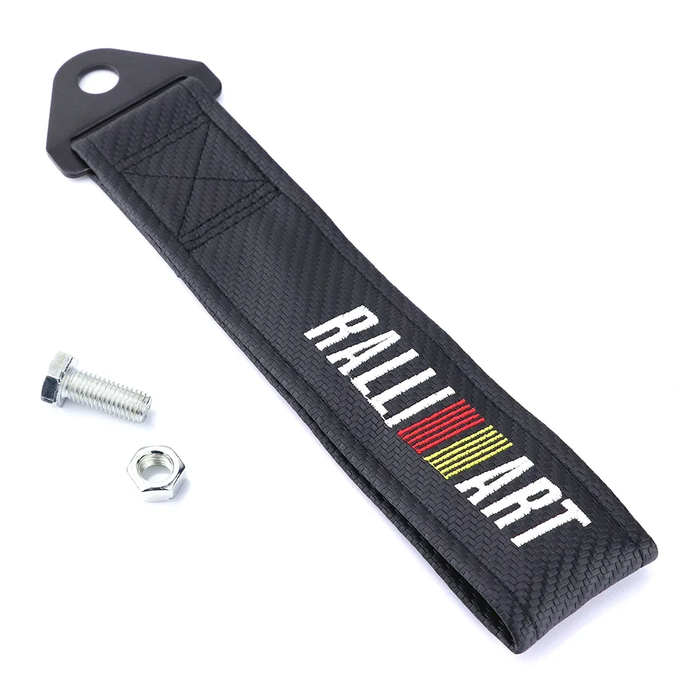 

Car tow strap for Ralliart emblem Towing Rope Belt carbon fiber style cloth bumpers glue sticker for Mitsubishi etc