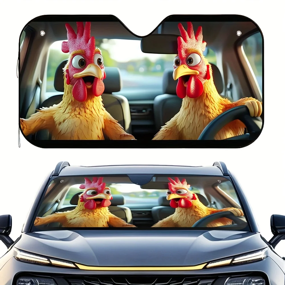 

1pc Fun Chicken Design Car Sunshade With 4 Suction Cups – Foldable & Easy To Install, Keeps Vehicle Cool, Fits All Car Models, I