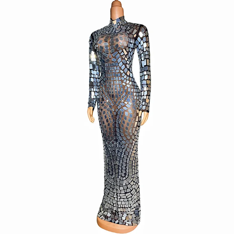 กระจกไนท์คลับบาร์เพชร Slim Dress นักร้อง Dance Party Dress Vestidos De Gala Dama Brillantes Stage Performance Dresses