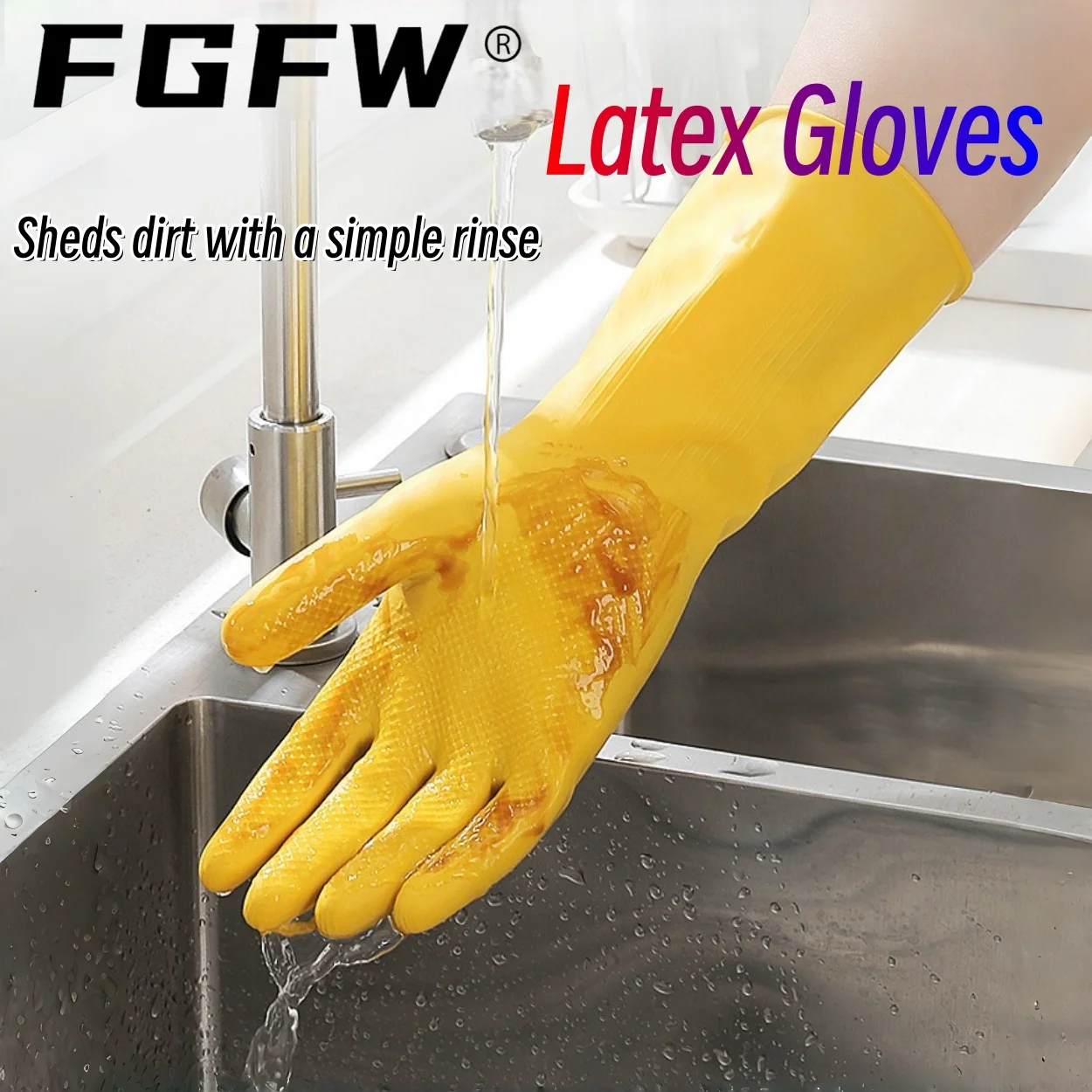 قفازات مطاطية منزلية، متينة ومرنة لتنظيف غسل الأطباق، قبضة مضادة للانزلاق، مقاومة للماء، مريحة مناسبة للرجال والنساء S/M/L #4