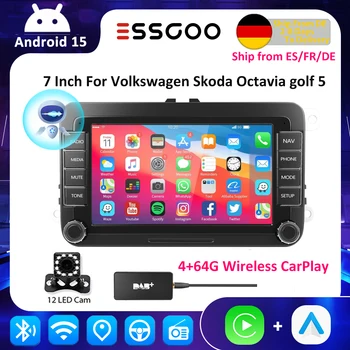 Radio para Auto Android 15 de 7/9 Pulgadas, CarPlay Inalámbrico, Reproductor Multimedia, Video, RDS, Airplay, Android Auto, Estéreo, Audio para VW/Seat/Skoda/Passat/Golf 1