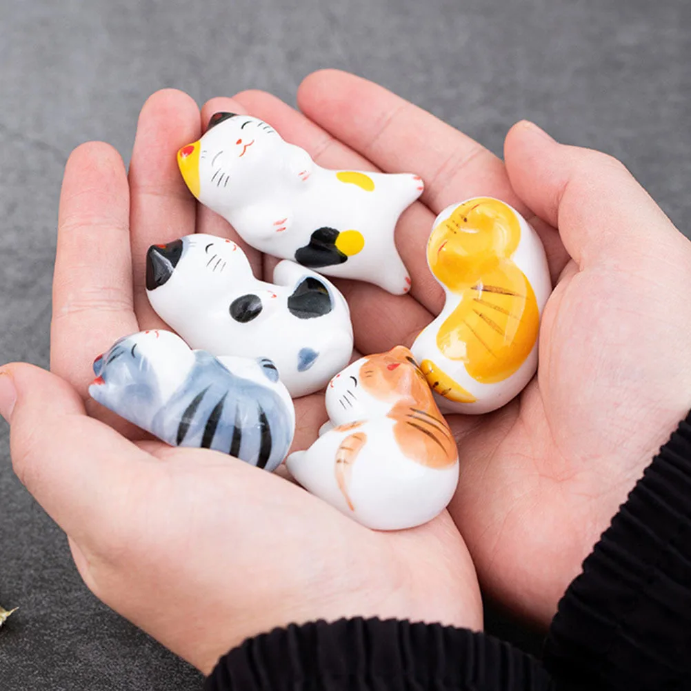 

5Pcs Ceramic Fortune Cat Chopstick Rests Chopsticks Holders for Home Restaurant Tableware Organizer Dishwasher Safe
