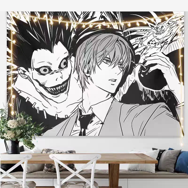 Y-Yagami Light D-Death N-Note Hintergrund-Comic-Wandteppich, Wanddekoration für Studentenzimmer und Schlafzimmer, Wandbehang