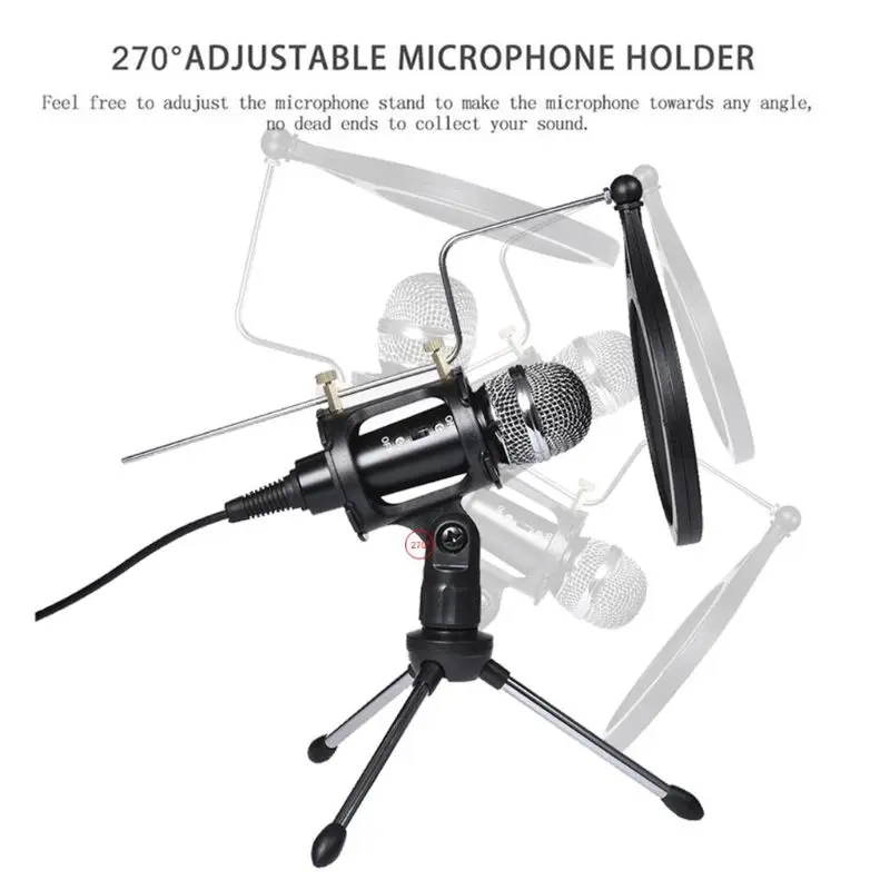 1Set Usb Computer Microfoon Telefoon Condensator Mic Met Akoestische Filter Stand Houder Voor Uitzending Podcasting Online Chatten