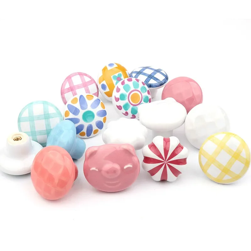 Nordic Style Cartoon Round Ceramic Cabinet Knobs, Modern Single Hole Drawer Handles, Wardrobe Cupboard Kitchen Furniture Door Pu