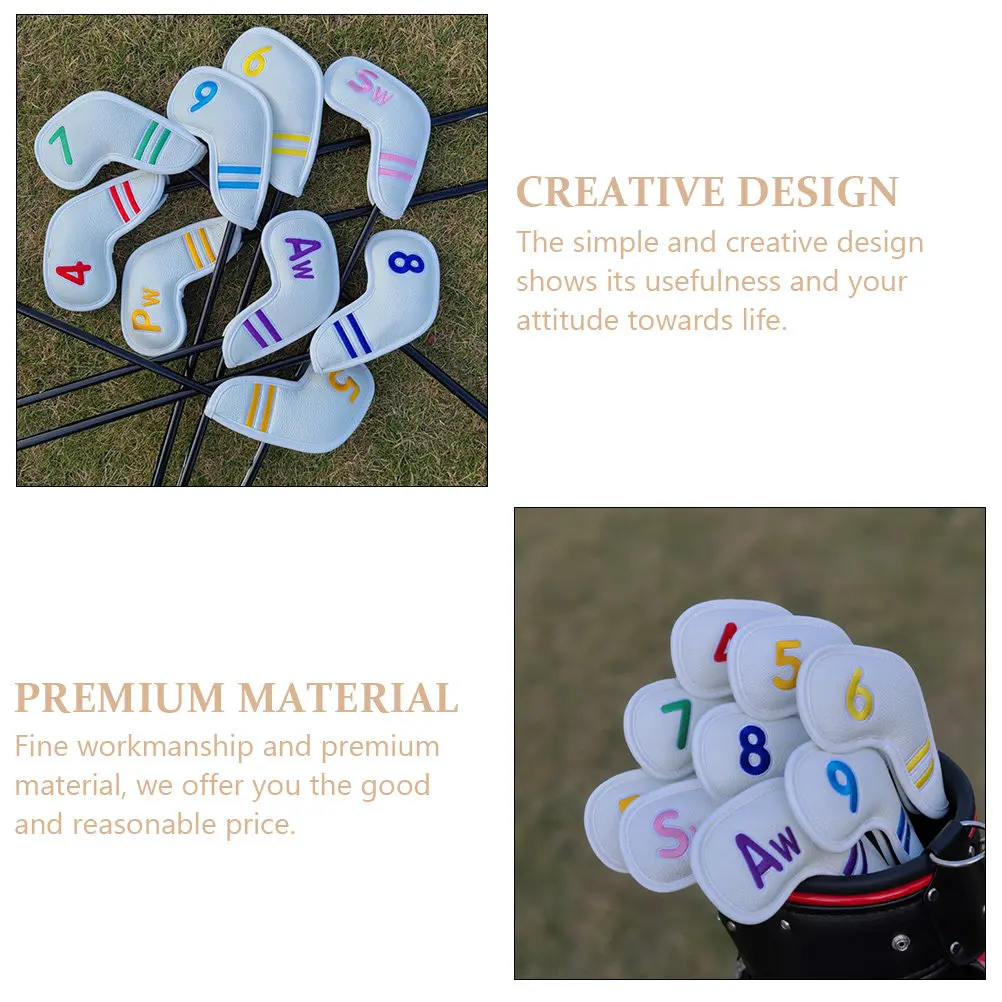 9Pcs Golf Iron Club Covers Digital Large Numbers Rod Covers PU Wear-Resistant Club Head Sleeve for Golfers Golfs Supplies