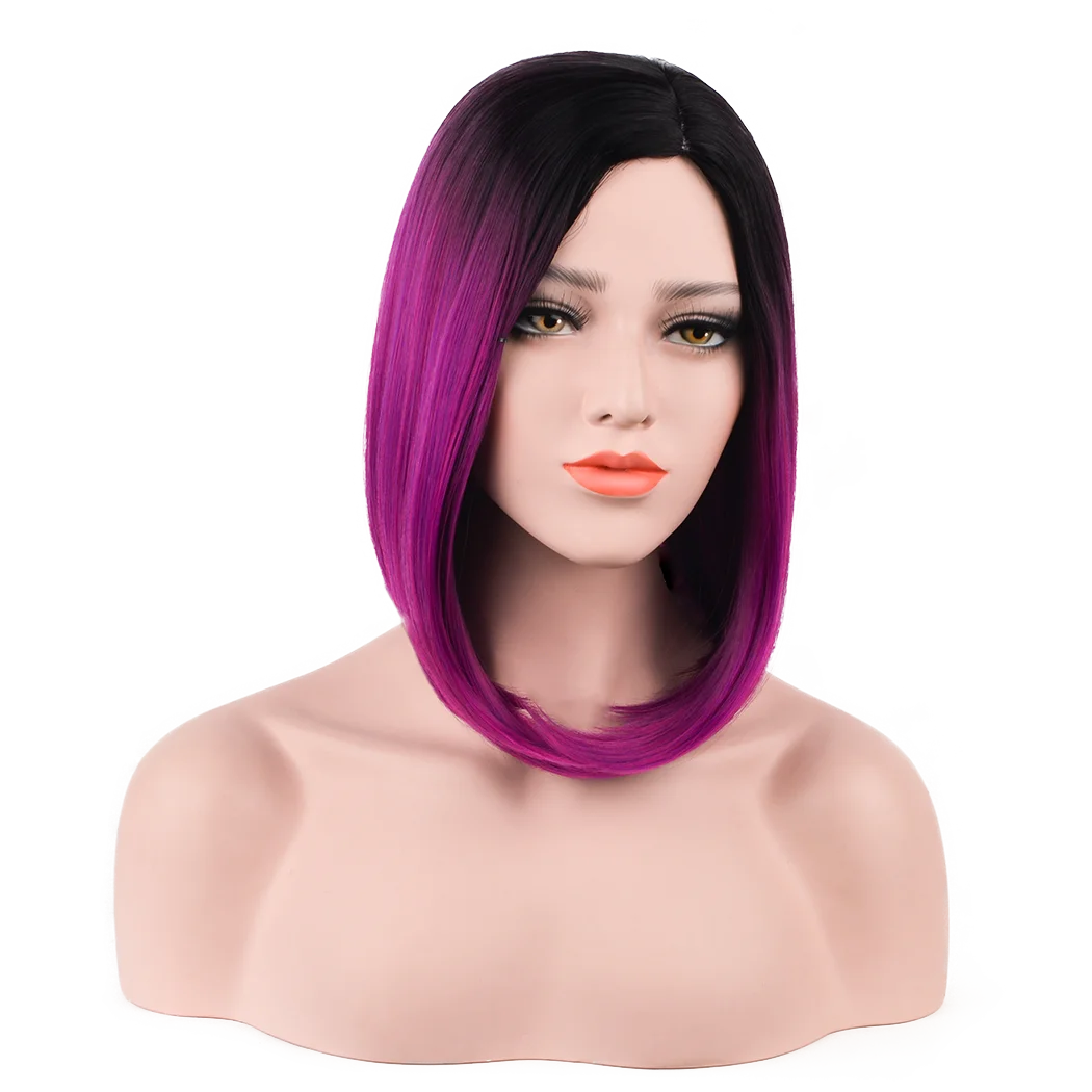 Xi.Rocks Multi Attribute Synthetic Short Straight Bob Wig Ombre for Black White Women Hair Multiple Colors