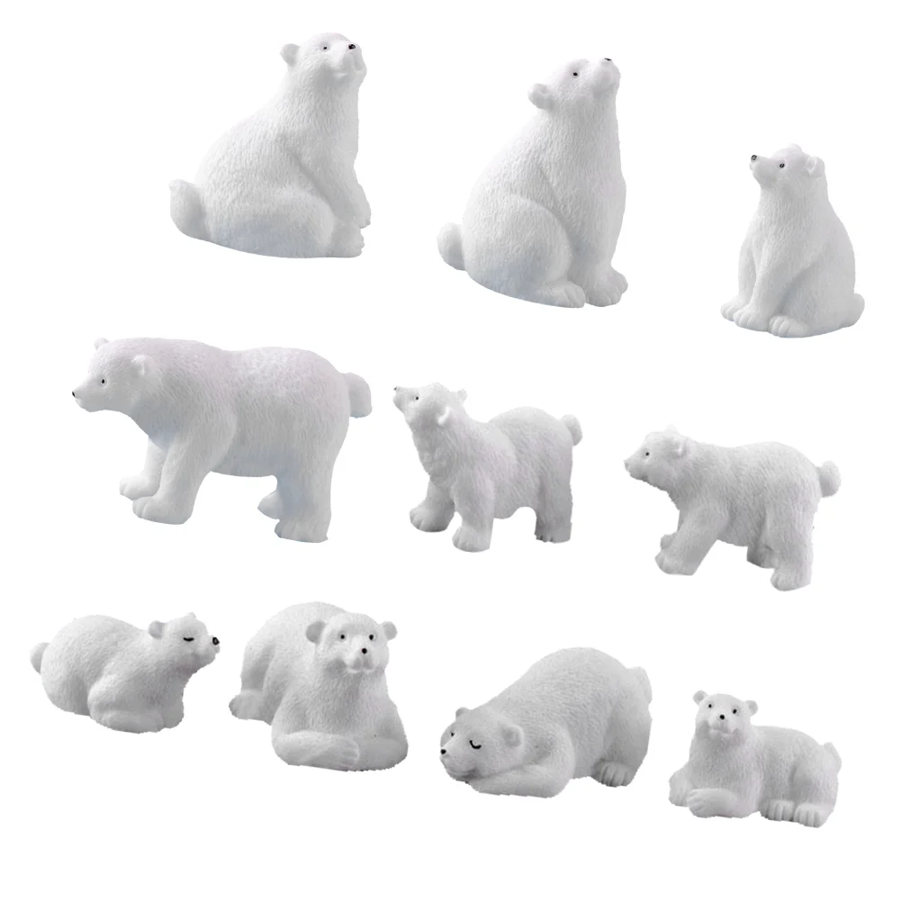 10 Pcs Micro Landscape Decoration Miniature Polar Bear Model Adornments Ornament Resin Outdoor Animal Miniatures