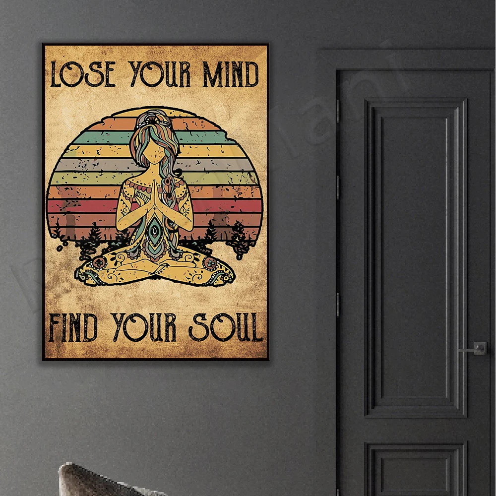 Lose My Mind Find My Soul Vintage Poster, Hippie Yoga Poster, Hippie Gift, Boho Girl Wall Art, Hippie Girl Yoga Home Decor
