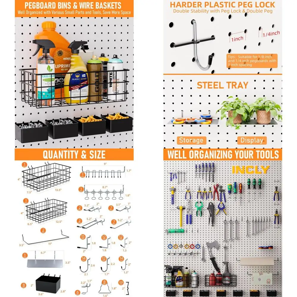 

Набор для организации на перфорированной доске, 238 предметов: крючки для перфорированной доски, разнообразные крючки, контейнеры, корзины, держатель для бумажных полотенец или крепления 1/8 и 1/4 дюйма
