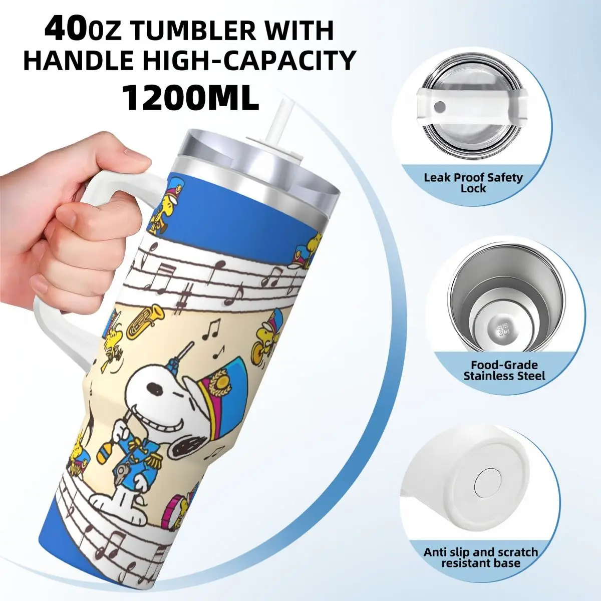 Snoopy Peanuts Stainless Steel Tumbler Travel Thermal Mug With Straws and Lid Large Car Mugs Cold and Hot Water Bottle