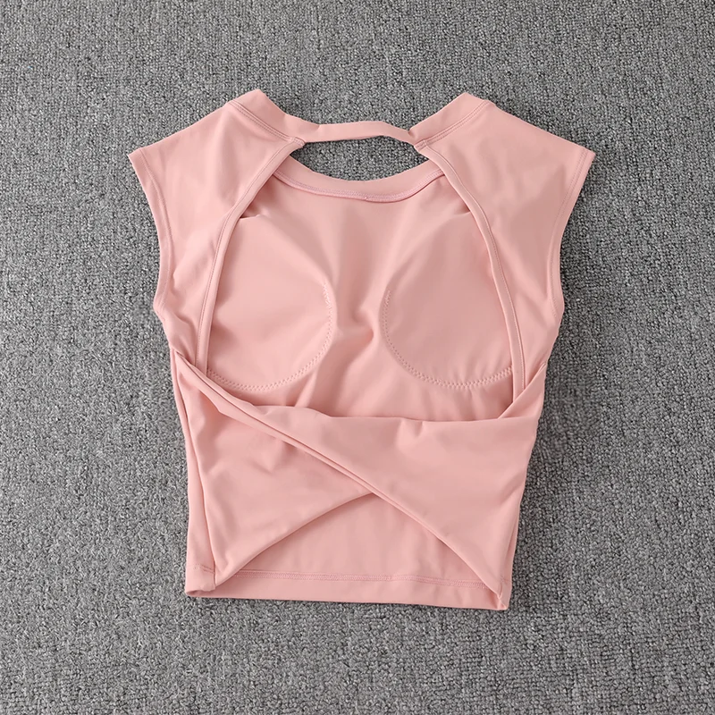 Summer Sexy Short Backless Sports T-Shirt Women's Tight Training Long Sleeve Yoga Top Fixed Chest Pad Fitness Vest