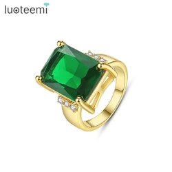 LUOTEEMI Big Green Square CZ Finger Rings for Women 2022 New Luxury Gold Color Luxury Big Wedding Rings for Bridal anillos mujer