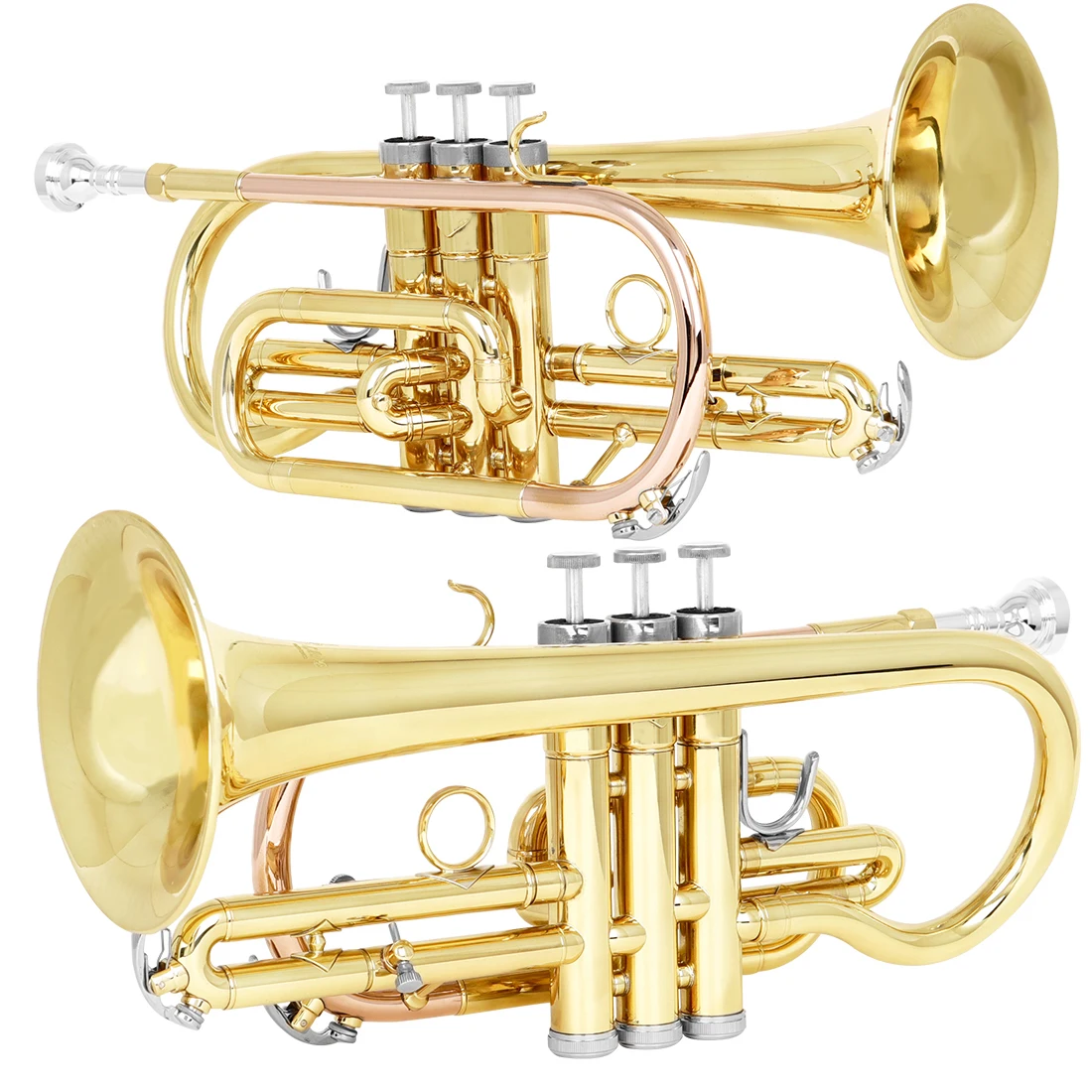SLADE Pocket Trumpet Brass Bb Gold Lacquer Mini Trumpet with  Mouthpiece Case Strap Gloves Cleaning Kit  for Students Beginners