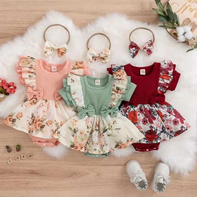 Kids Dress For 0-18 Months Cotton Ruffle Sleeve Cute Butterfly Floral Summer Princess Formal Dresses Newborn Baby Girl Clothes