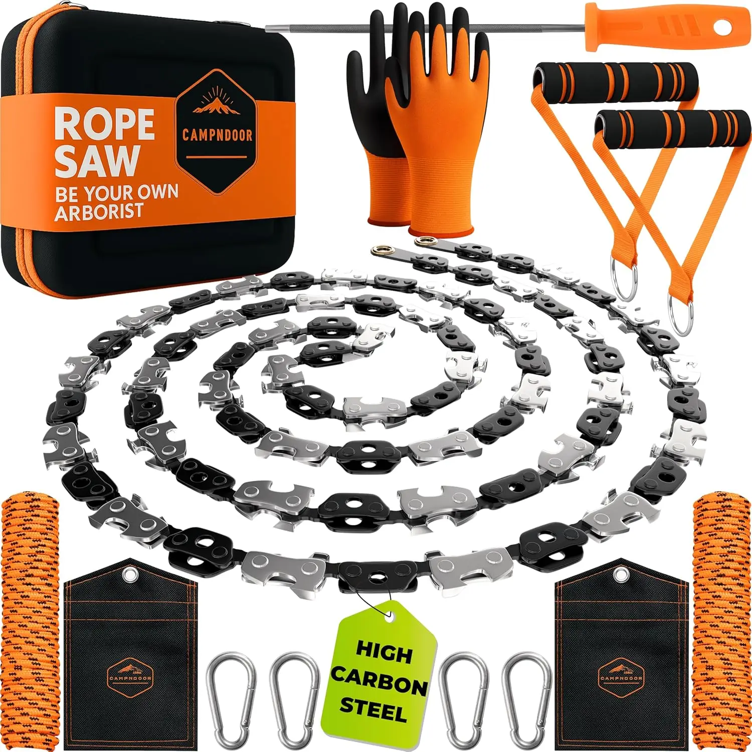 

53-Inch Manual Rope Saw with Ergonomic Handles and Case - Effortless Tree Limb Cutter for Outdoor Use