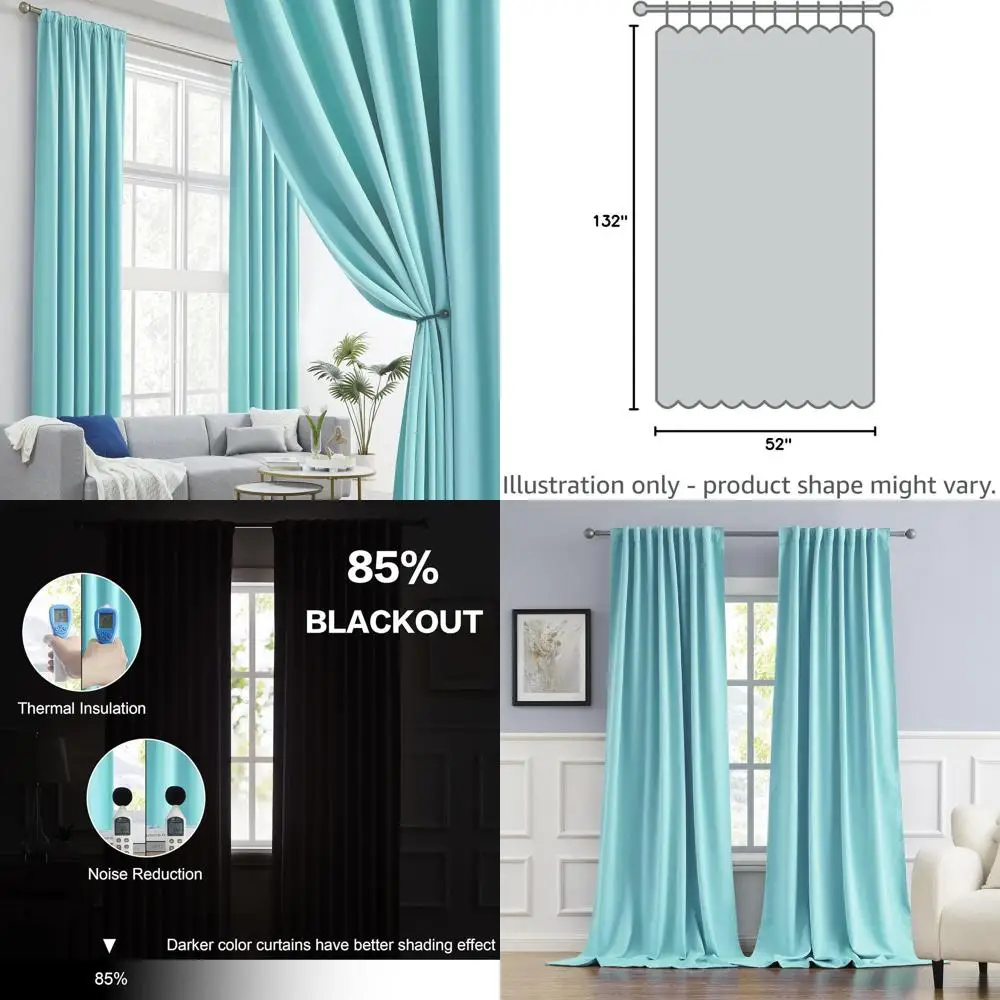 

Aqua 52 x 132 Thermal Insulated Blackout Curtains, 2-Panel Set for Bedroom and Living Room