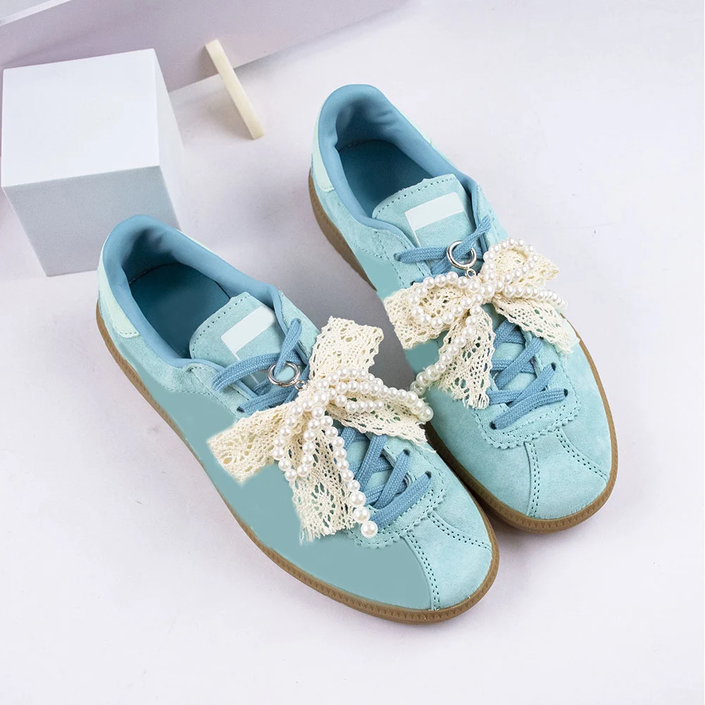 INS Y2k Korean Sweet Bowknot Shoe Buckle Double Layered Pearl Bead Bow Shoes Charm Decoration Bag Pendant Key Chain Accessories