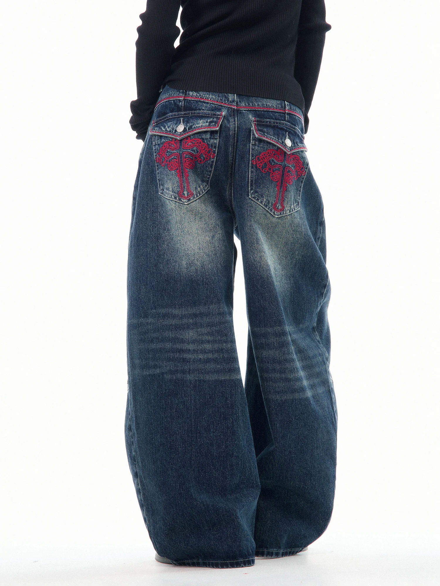 

Джинсы женские MKGO American Sle Red Line с вышивкой, винтажные, свободные, прямые, узкие, широкие брюки