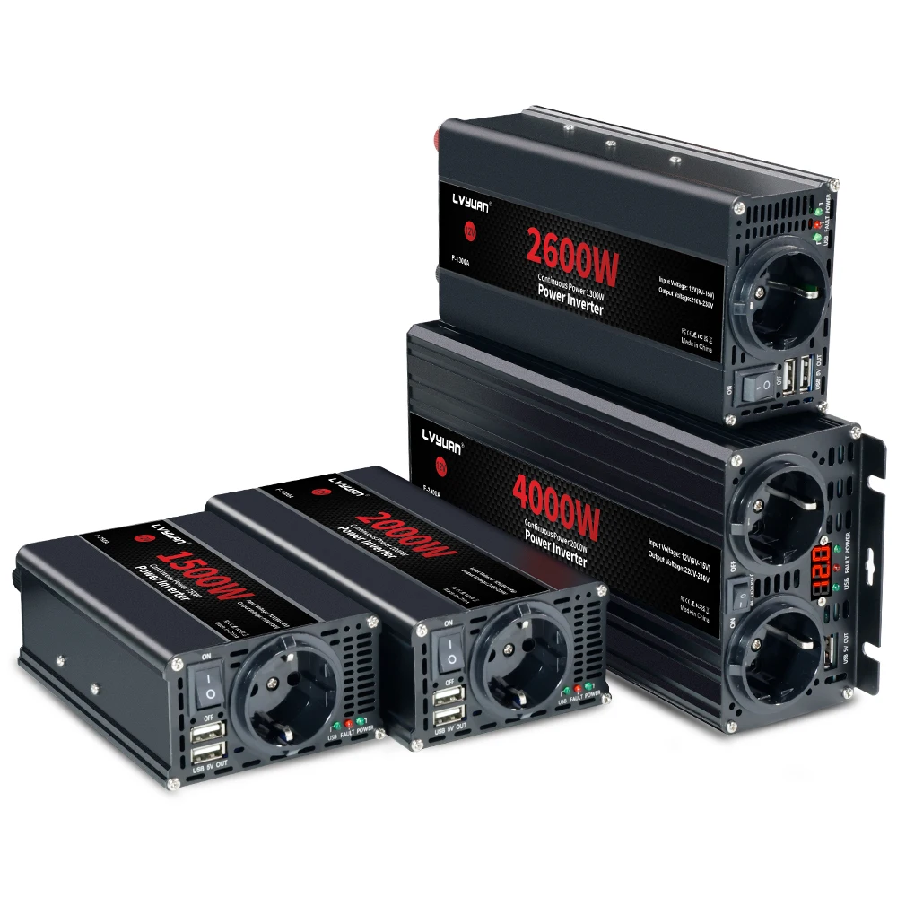Yinleader 500w-2600w Car Inverter 12V to 220V 50hz Power Inversor with USB