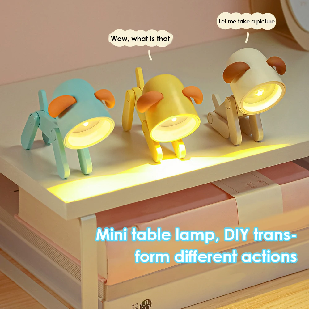 Mini LED Night Light Kawaii Dog And Deer Shape Light Folding Table Lamp Kids Room Bedside Bedroom Decoration Cute Room Decor