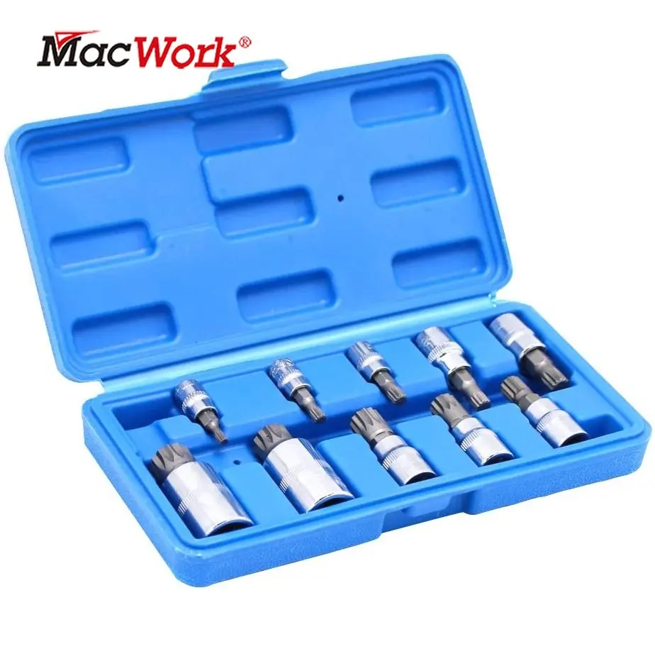 

MacWork 10Pcs XZN Triple Square Spline Bit Socket Set 3/8" 1/4" 1/2" Drive Metric 4mm to 18mm