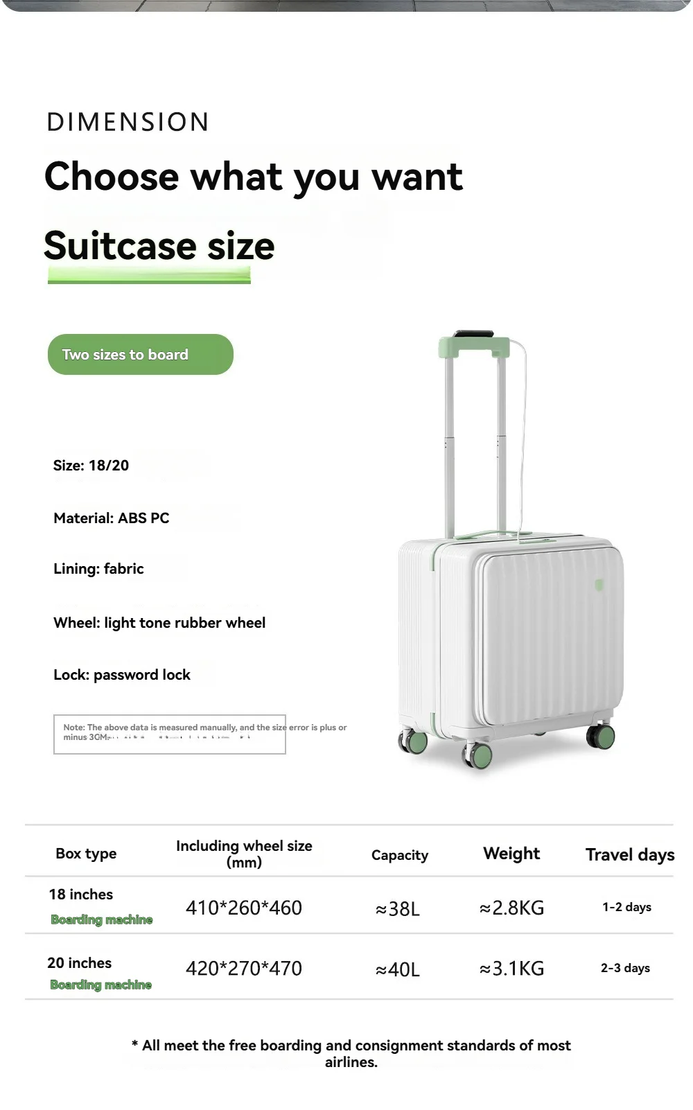 Ein Multifunktionaler Kleiner Koffer mit Tiefen Fächern und Vorderöffnung für Damen und Herren, Eine 18-Zoll-Reisetasche für den Flug – Detail 5