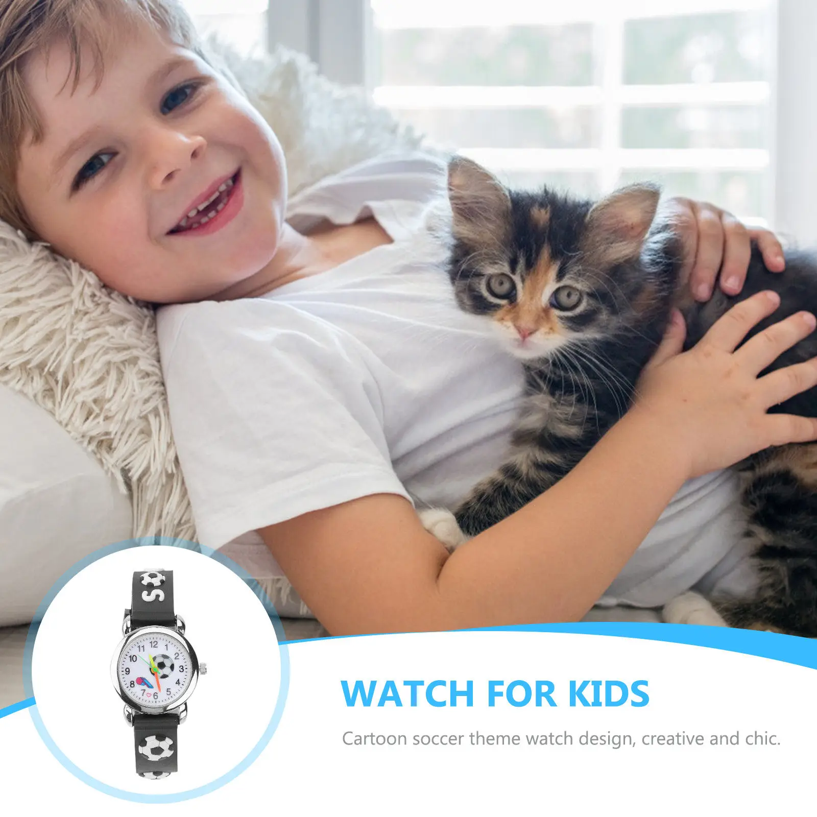Soccer Theme Watch Cartoon Silicone Quartz Durable Safe Precise Timekeeping Childrens Birthday Gift Black view 6