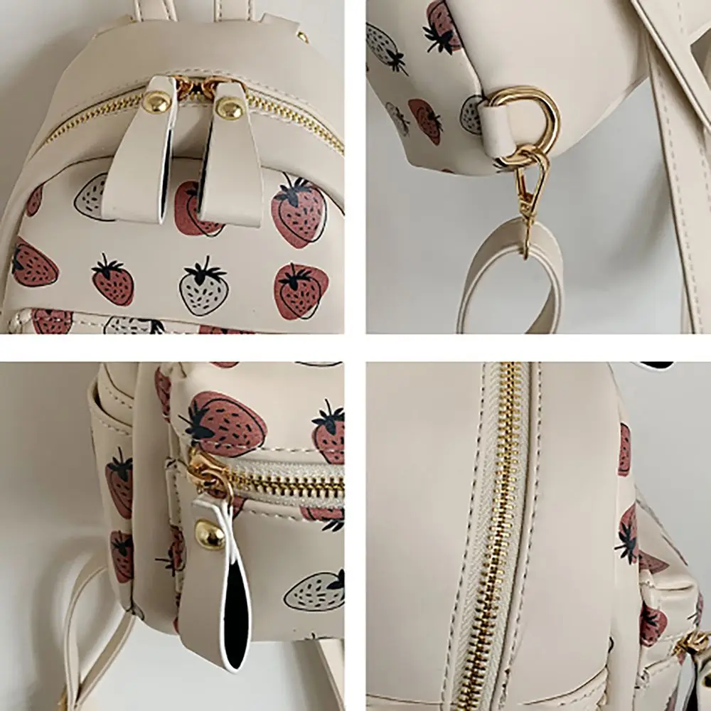 Mochila morango para mulheres, mochila com alça ajustável, grande capacidade, impermeável, bolsa de ombro, PU, moda