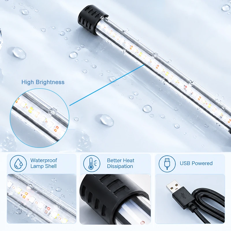 USB-Vollspektrum-Aquarium-LED-Streifenleuchte 18-58cm Wasserdichte Unterwasser-Aquariumlampe für Unterwasserpflanzenwachstum – Detail 6