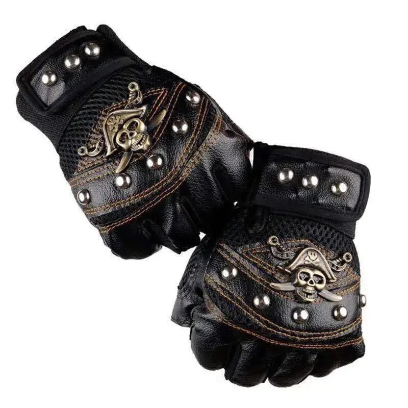 

Punk Skulls Rivet PU Leather Gloves Men Women Fashion Hip Hop Anti-slip Half Finger Gloves Summer Cycling Motorcycle Accessories