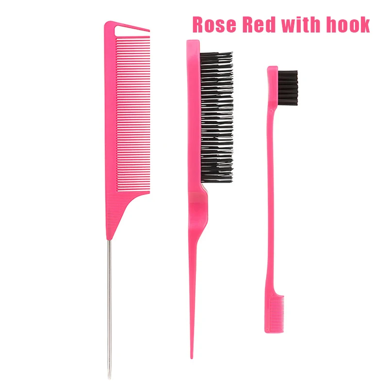 3Pcs Hair Styling Comb Hair Brush Set, Teasing Edge Brush Rat Tail Comb For Curly/Straight/Wet/Dry/Long/Shot Hair
