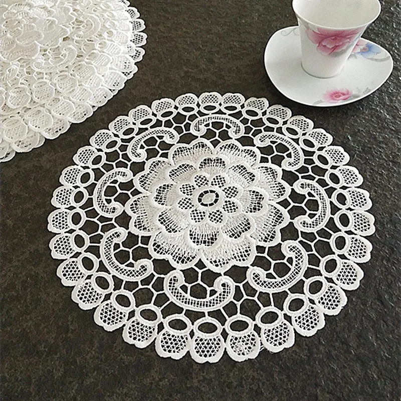 NEW round Lace flower embroidery placemat kitchen wedding Christmas table place mat cloth doily Table decoration and accessories