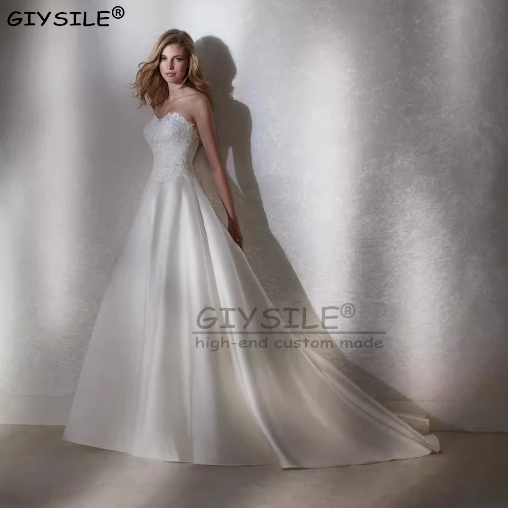 

GIYSILE Customized White Satin Strapless Wedding Dresses Luxury 2025 Simple A-line Bridal Wedding Gowns vestidos de novia boda
