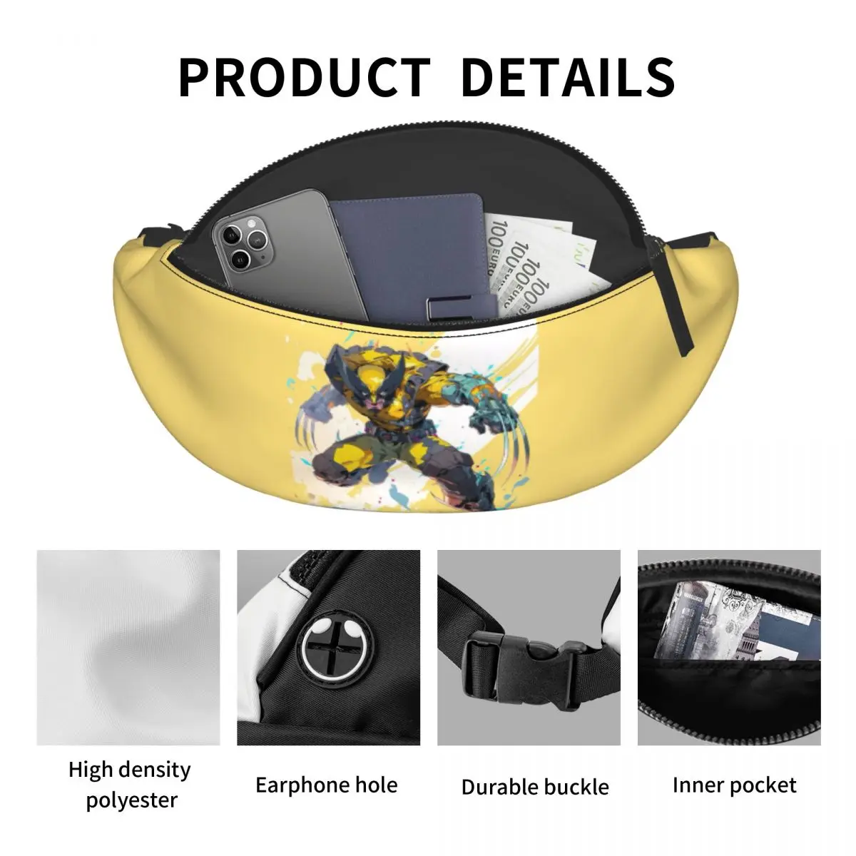 Custom Fashion Wolverine Fanny Pack for Cycling Camping Men Women Crossbody Waist Bag Phone Money Pouch