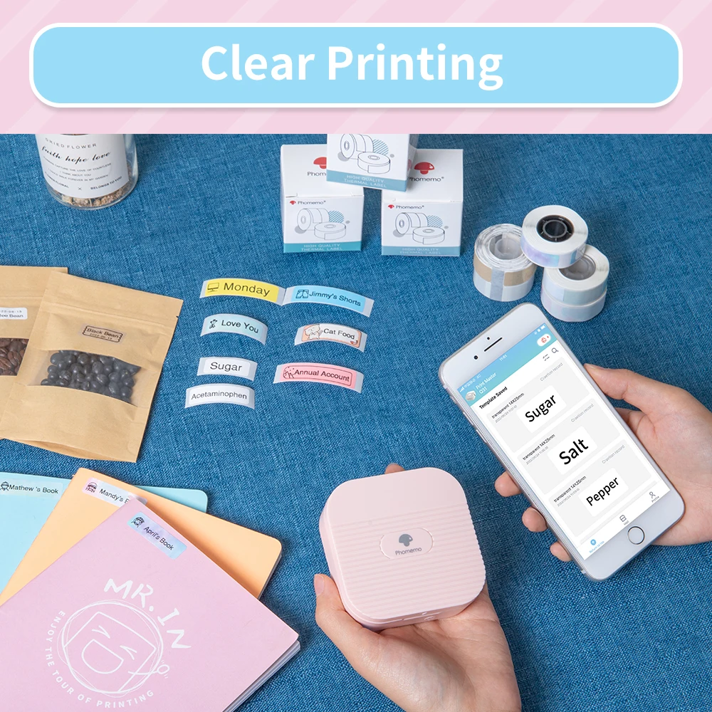 Phomemo Q30 Label Maker Tape Label Sticker Transparent Colorful White for Mini Label Machine Q32 Q31 D35 Waterproof Tearproof