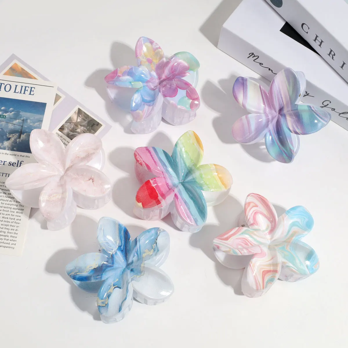 

Женская заколка для волос Foshion, яркий градиентный зажим для волос в полоску, цветок, хвост, Акула, аксессуары для волос