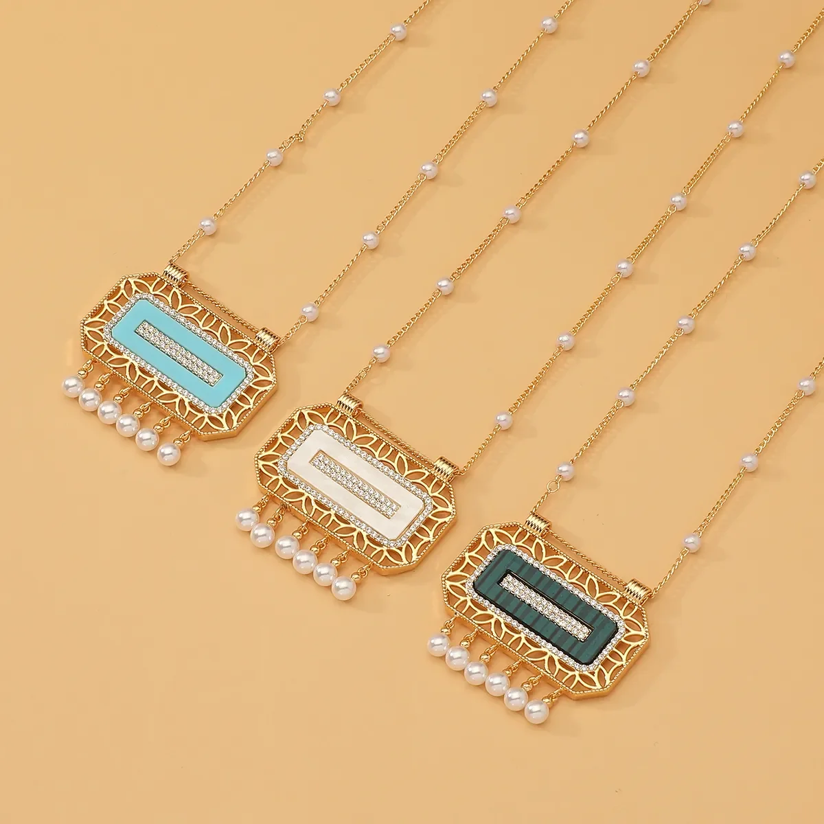 Women Fashion Long Chain Necklace & Earring Hollow Out Dubai Arabian style Shell Pearl Zircon Necklace Middle East Jewelry Set