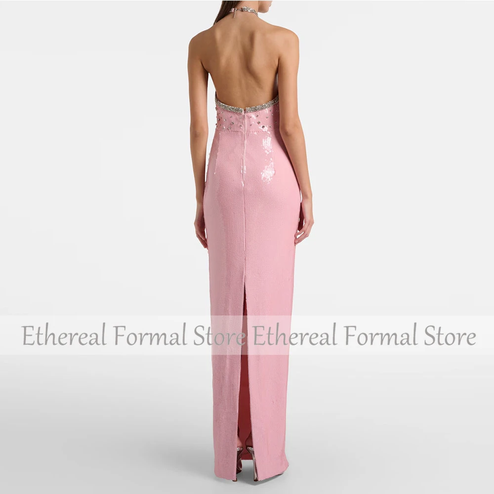 فستان سهرة نسائي حديث مزين بالترتر الوردي حورية البحر بطول الأرض فستان رسمي للحفلات مطرز بالخرز فستان سعودي بدون أكمام للحفلات الراقصة #2