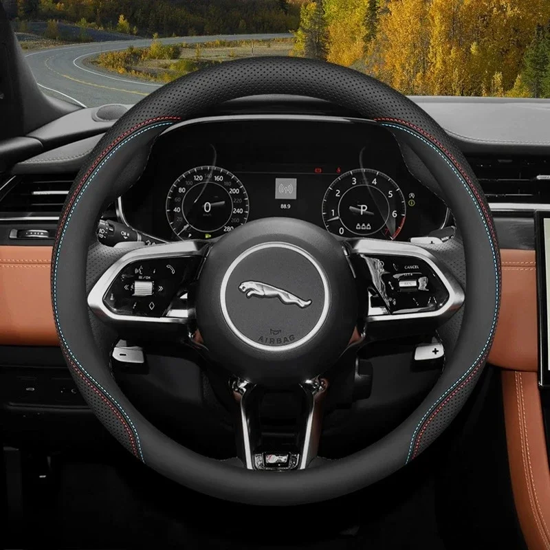 Leather Car Steering Wheel Cover for JAGUAR XE XF F-PACE E-PACE F-TYPE I-PACE Ultra Thin Anti Slip 2024 2025 2026 Accessories