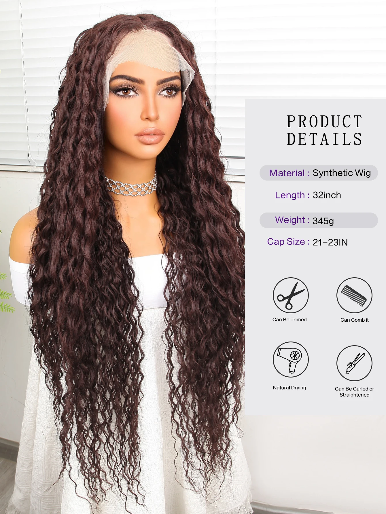 Perruque Lace Front Wig synthétique bouclée, perruque longue de 32 pouces, densité 180, 13*4.5, perruques Deep Brown Perfeet pour toute occasion, degré de chaleur