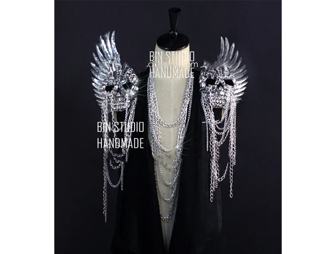 Stage man Angel Skull Shoulder wear Dancer Stage Show Celebrity Runway Burning Man Outfit Birthday Party Wear gift