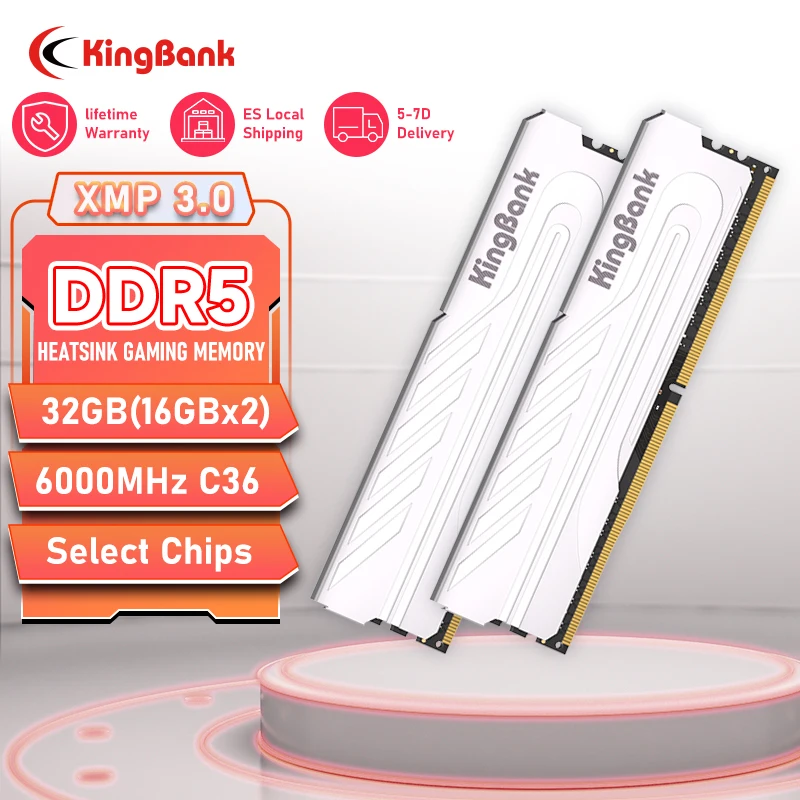 

KingBank DDR5 32GB(2x16GB) 6000MT/s CL36 1.35V Overclocking XMP 3.0 & AMD Expo with Heatsink for PC Gaming/Office/PS