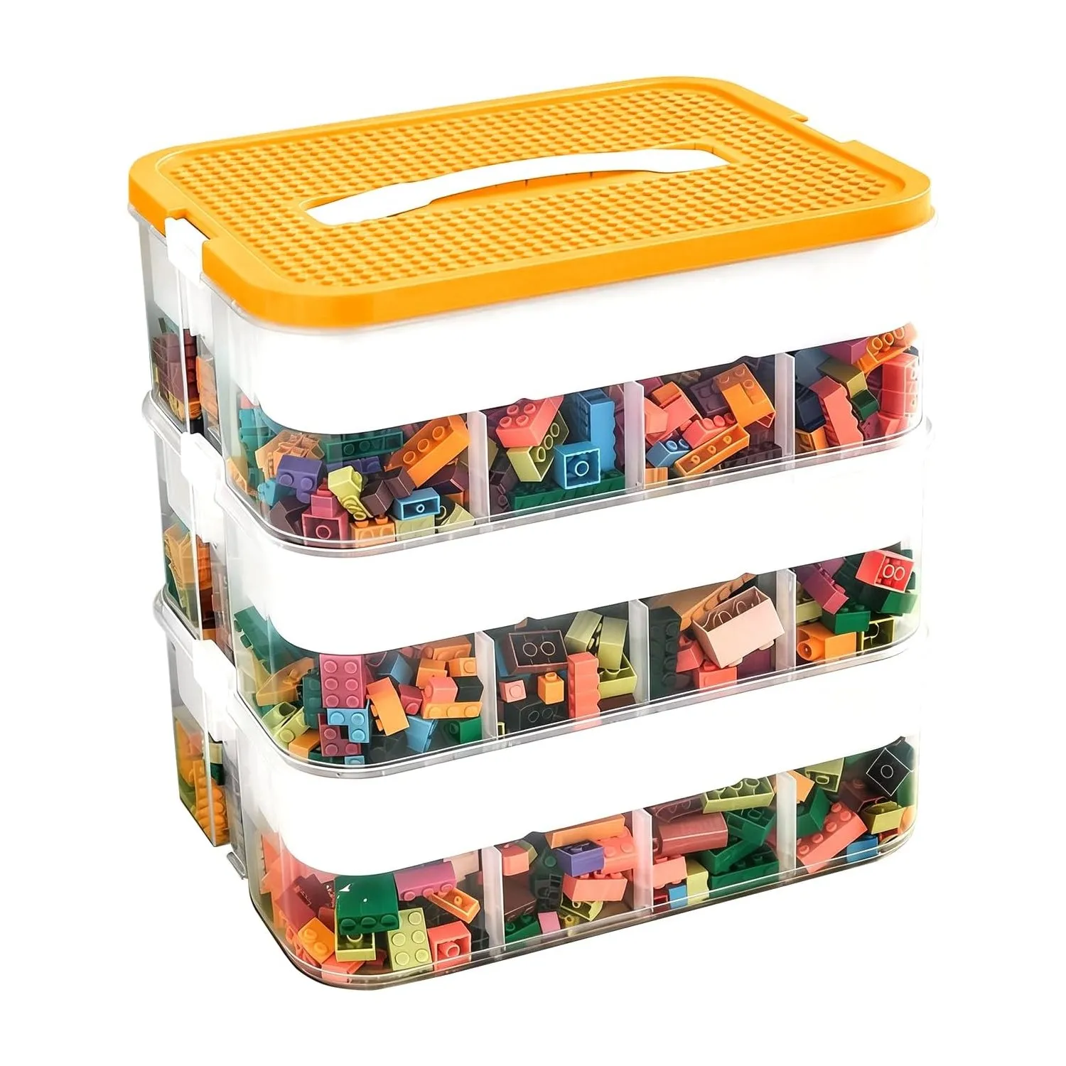 Kinder-Spielzeug-Aufbewahrungsbox Stapelbare Bausteine Sortierbox Organizer mit Herausnehmbaren Fächern Aufbewahrungsbehälter mit Deckel