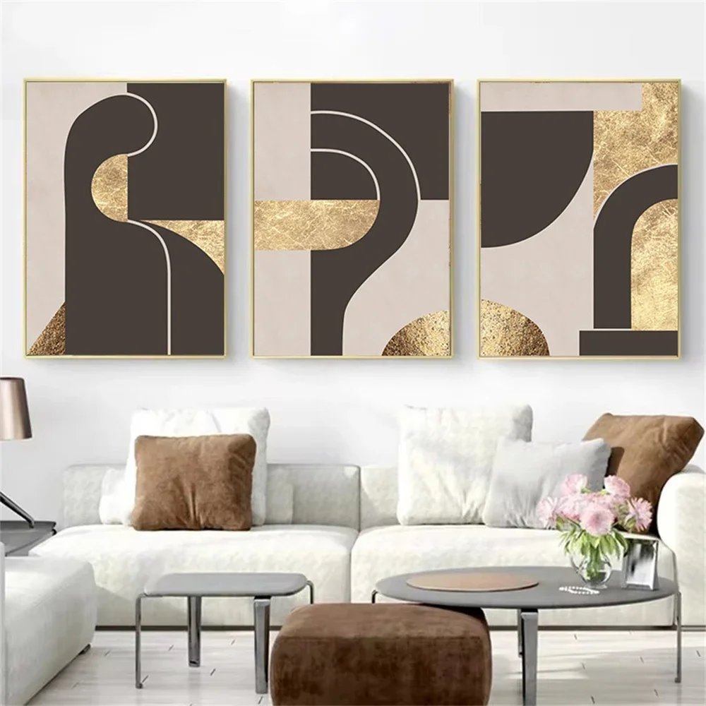 

Modern Abstract Geometry Gold Posters Wall Art Canvas Painting Beige Brown Print Pictures Nordic Wall Poster Living Room Decor